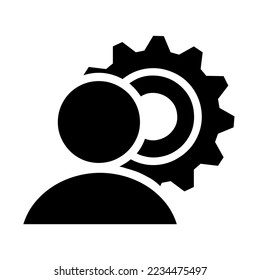 Man and gear wheel, graphic, sketch, outline, vector, illustration in black and white color, isolated on white background