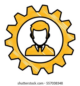 man and  gear wheel  icon over white background. colorful design. vector illustration