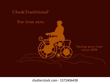 man and gears as bike on dark background