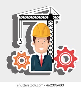 man gears crane helmet vector illustration graphic