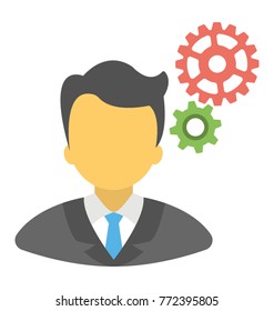 
Man with gears, icon representing a web developer 
