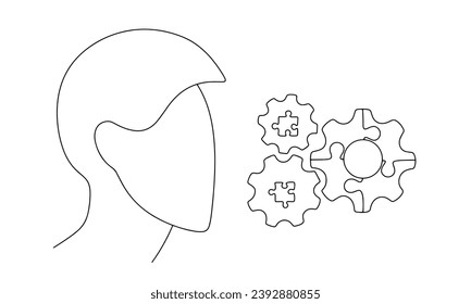 A man and gears made from puzzles. Symbol of logical thinking. World Logic Day. Vector illustration. Images produced without the use of any form of AI software at any stage. 