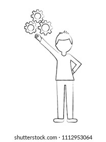 man with gears work innovation teamwork