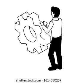man with gearwheel on white background vector illustration design