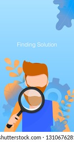 Man Geek with Beard Hold Magnifier Lens in Hand. Nerd Character Finding Solution. Look through Magnifying Glass to Figure out Business. Investigation. Flat Cartoon Vector Illustration