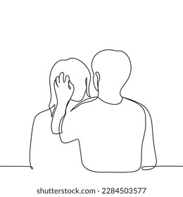 man gently and intimately touches woman's hair one line drawing vector. concept flirt, love, care