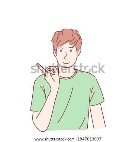 Man gesture pointing. Hand drawn character vector style.