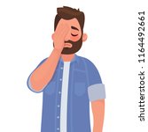 Man with a gestures facepalm. Headache, disappointment or shame. Vector illustration in cartoon style