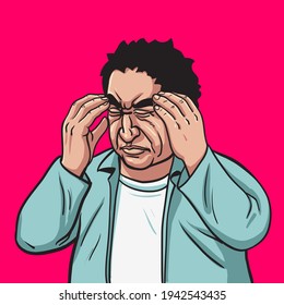 Man with a gestures facepalm. Headache, disappointment or shame. Vector illustration in cartoon style
