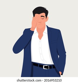 Man With A Gestures Facepalm. Headache, Disappointment Or Shame. Vector Illustration In Cartoon Style