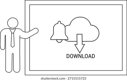 Hombre haciendo gestos a la campana de Descarga enmarcada y gráfico de nube