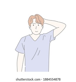 Man gesturing with hand in concept not sure, question, find answer, thinking.