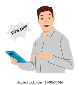 Man get Extra 20% off Sale. Discount offer price sign. Special offer symbol. Save 20 percentages. Vector flat illustration