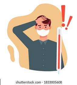 A man get fever vector illustration, a boy wearing mask got fever concept cartoon