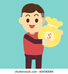 Man get money bag vector illustration,Rich man concept.flat cartoon design.