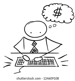 Man get money on internet doodle illustration