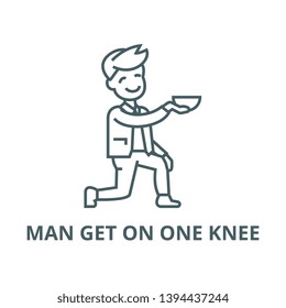Man get on one knee vector line icon, linear concept, outline sign, symbol
