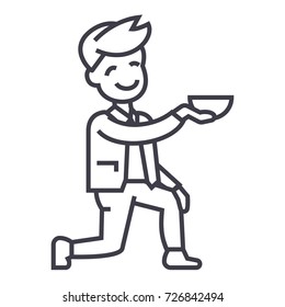 man get on one knee vector line icon, sign, illustration on background, editable strokes