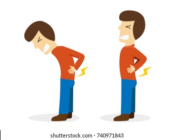 Man get pain from backache on white, cartoon vector design