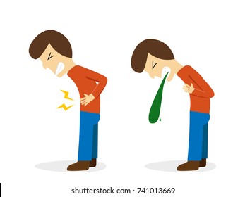 Man get stomachache and vomit, vector cartoon design