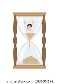 Man Get Stuck In Sandglass, Vector Illustration