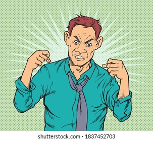 El hombre se enfada, levanta el puño. ilustraciones de diseño vectorial de estilo dibujado a mano.
 
