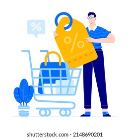 Der Mensch bekommt eine Discount-Concept-Illustration