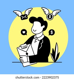 Man gets envelope. Business concept illustration