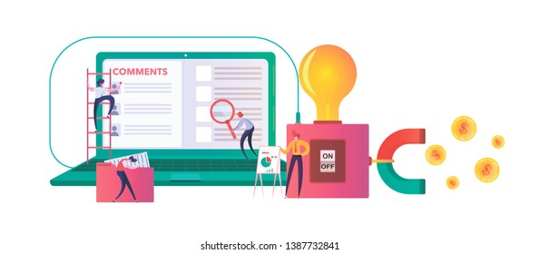 man gets money with magnet help, a successful idea brings a large income for the business, Vector illustration for web site and landing page.
