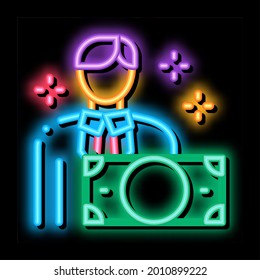 man gets money neon light sign vector. Glowing bright icon man gets money sign. transparent symbol illustration