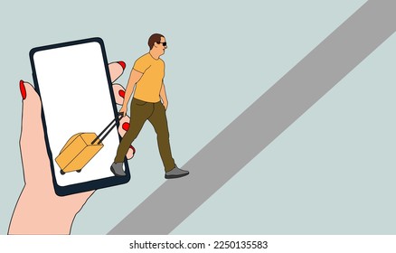 der Mann kommt aus dem Smartphone