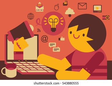 A man gets some online advertising on his laptop