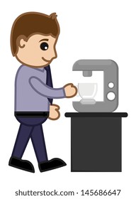 Man Getting Coffee from Coffee Machine - Vector Illustration