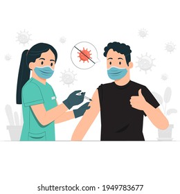 A man getting covid-19 vaccination, illustration concept.