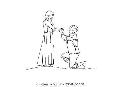 Man getting engaged. Newlyweds holding hands, hugging, engaged. Element for engagement isolated on white background. vector illustration of engaged.