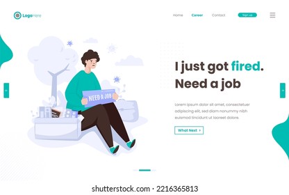 A man getting fired, need a job, hire me illustration on web banner