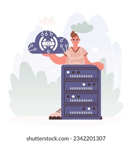 Man Getting a handle on the IoT Picture Insides the center of a Organize of Servers, Symbolizing the Interconnectivity and Mechanical Progressions of Advanced Times.