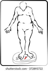 Man getting on a weighing scale.