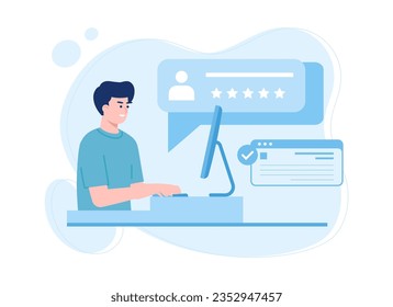 man is getting orders from client on computer trending concept flat illustration
