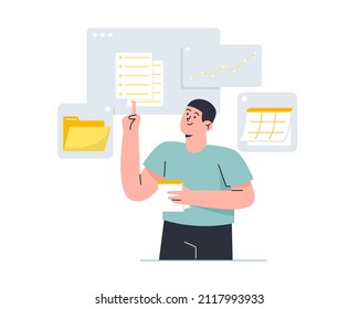 Un hombre organizando algunos datos de negocios