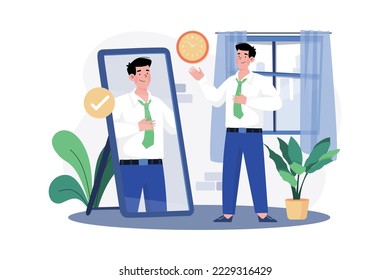 Man Getting Ready For Office Illustration concept. A flat illustration isolated on white background