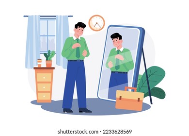 Man getting ready for office Illustration concept. A flat illustration isolated on white background