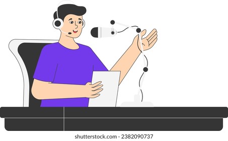 Hombre preparado para iniciar una ilustración de podcast