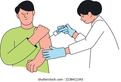 Man Getting Shot. Nurse Injecting Vaccine To Patient