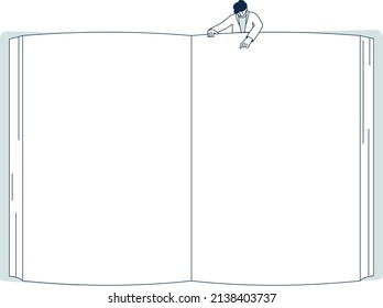 Man with giant book. White pages blank template