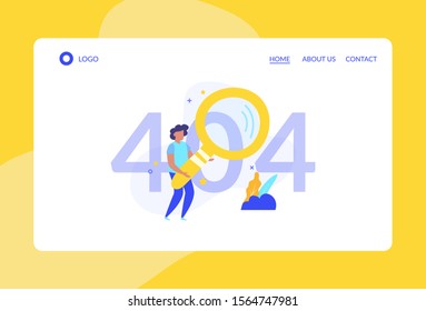 A man with a giant magnifying glass cannot find the web page you are looking for, he has a 404 error problem in his search