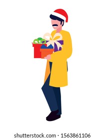 man with gift boxes on white background vector illustration design