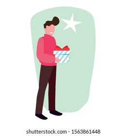 man with gift boxes on white background vector illustration design