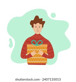 Hombre con regalo. Presente de concepto festivo