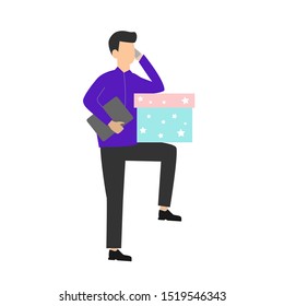 Man with a gift. Flat cartoon character isolated on white background